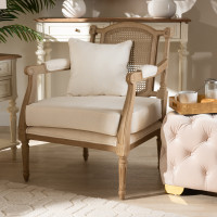 Baxton Studio ASS1037-CC Clemence French Provincial Ivory Fabric Upholstered Whitewashed Wood Armchair